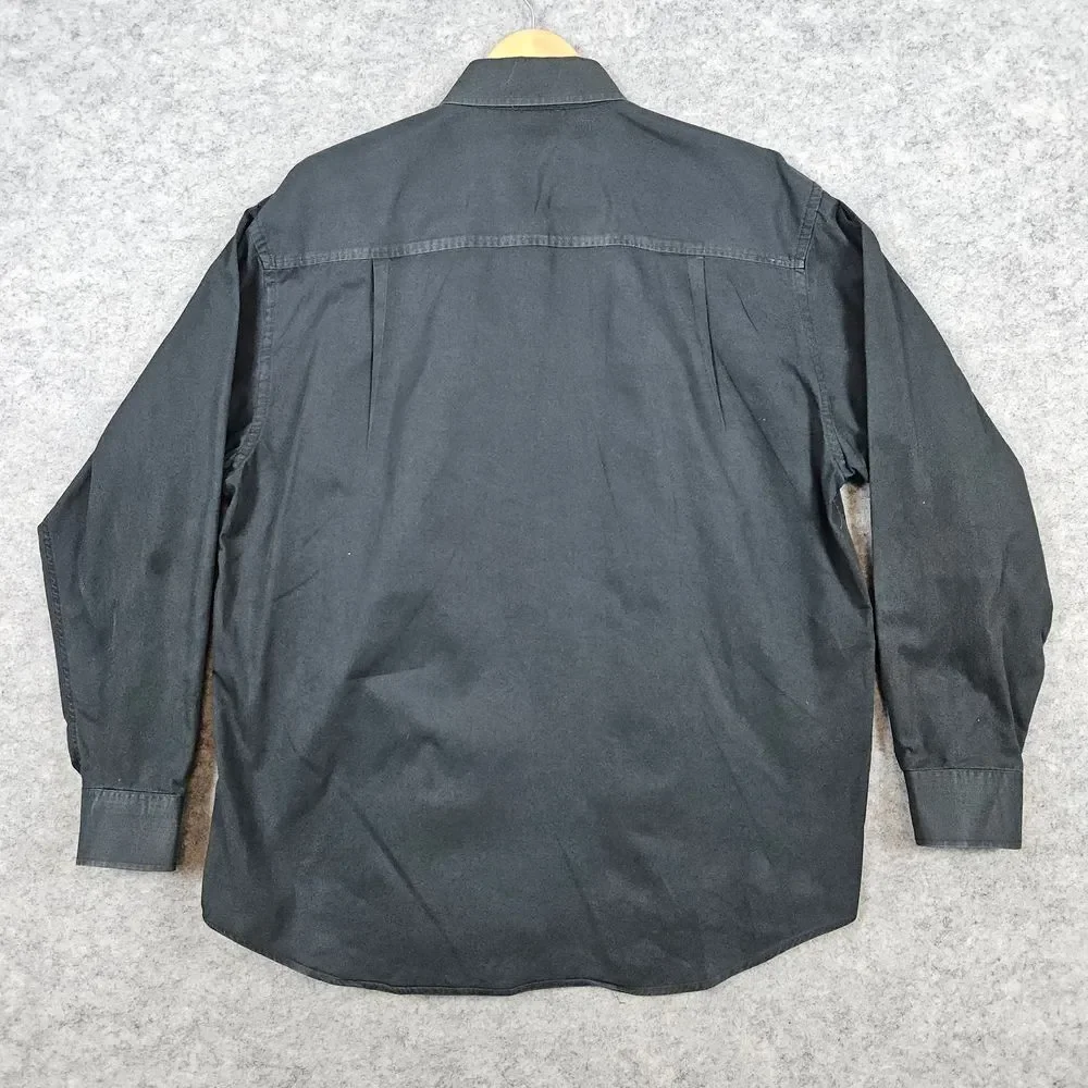 Dunbrooke Men's Black Wrinkle Resistant Shirt Size L Cotton Embroidered‎ FLAWS
